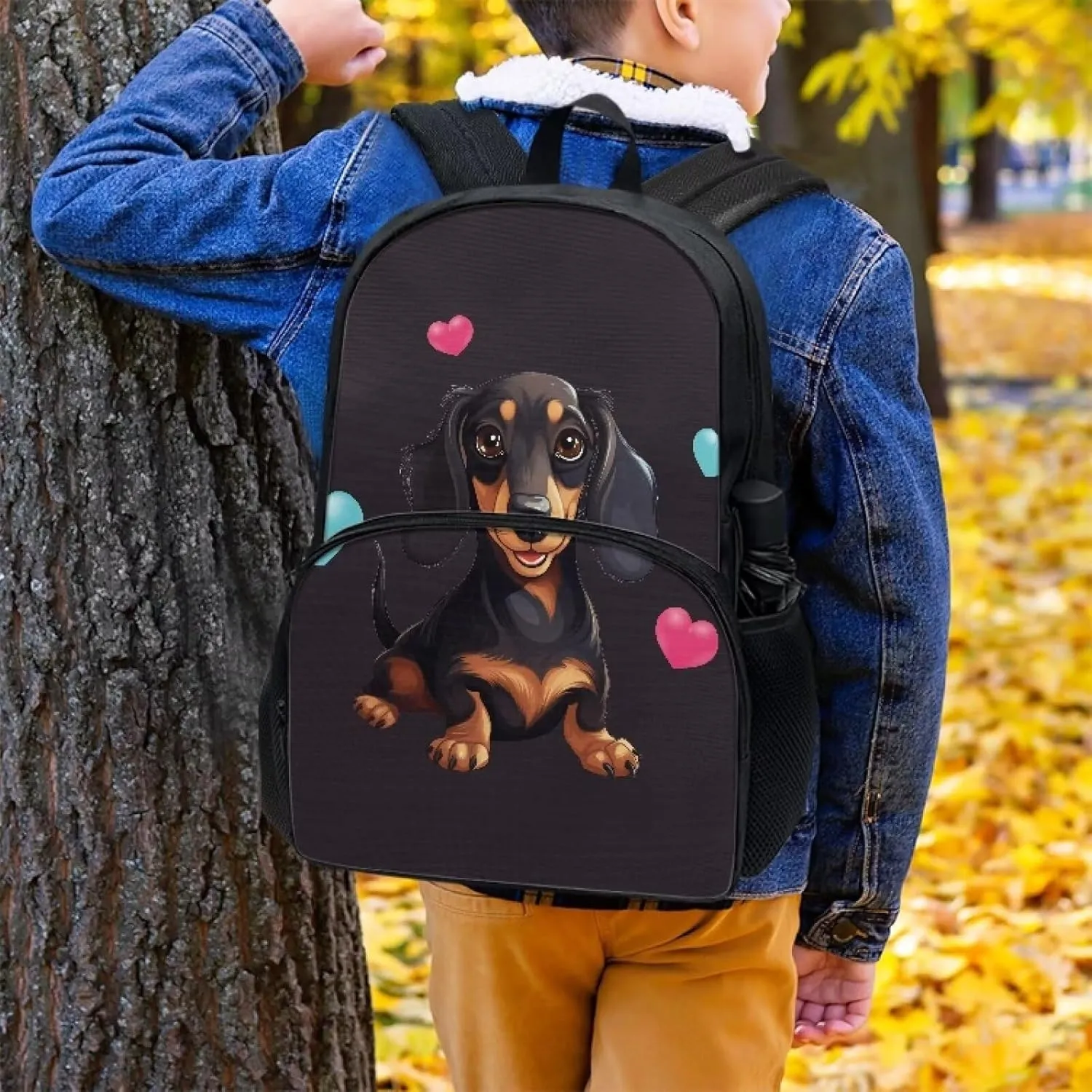 Black Dachshund Dog 17 Inch Kids Backpack Large Capacity Lightweight Dachshund Sausage Dogs Girls Backpack for School Elementary Middle School Bookbag Casual Travel Rucksack