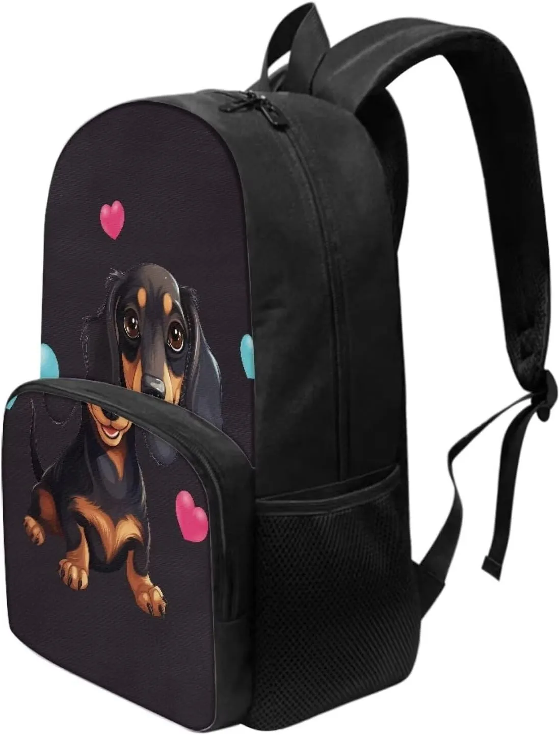 Black Dachshund Dog 17 Inch Kids Backpack Large Capacity Lightweight Dachshund Sausage Dogs Girls Backpack for School Elementary Middle School Bookbag Casual Travel Rucksack