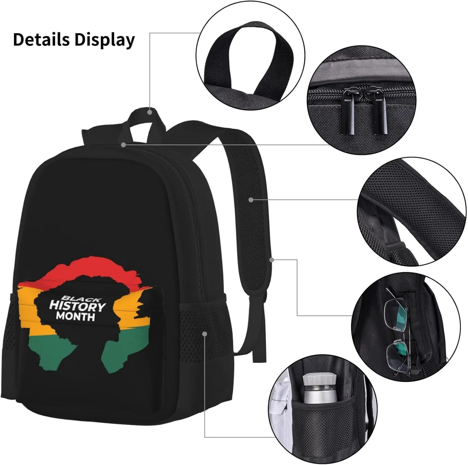 Black History Month Women Multifunctional Pocket Backpack Crossbody Lunch Bag Pencil Case 3Pcs Set Large Capacity Backpack