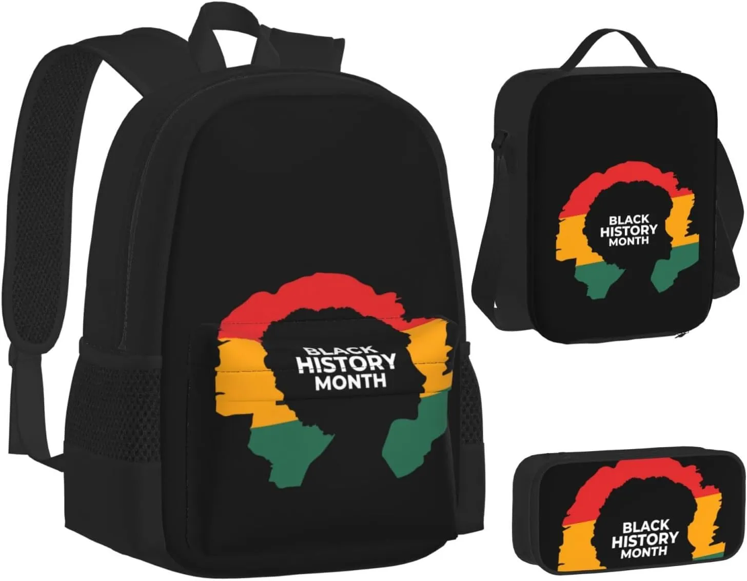 Black History Month Women Multifunctional Pocket Backpack Crossbody Lunch Bag Pencil Case 3Pcs Set Large Capacity Backpack