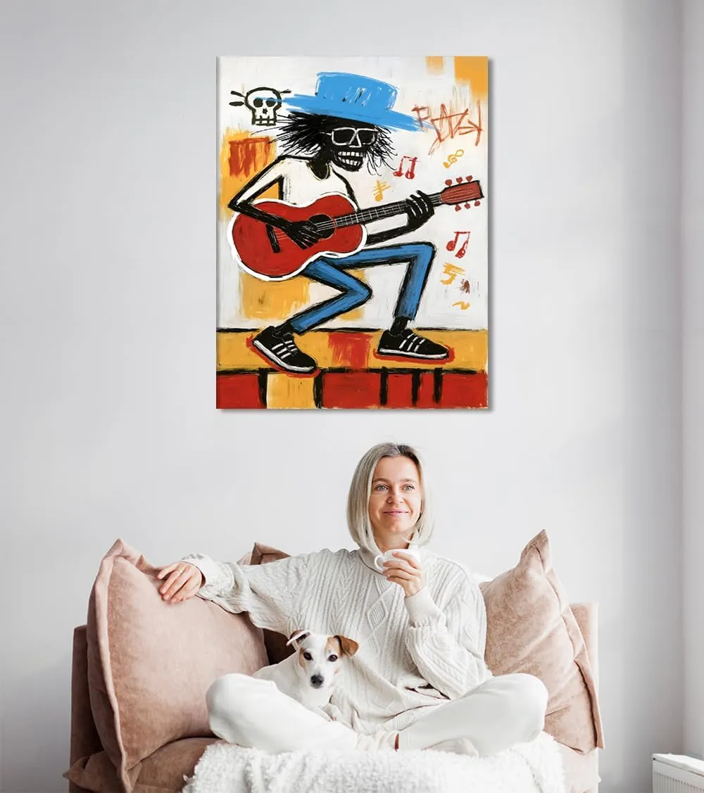 Black Man Play Guitar Canvas Wall Art Street Art Abstract Poster for Men Graffiti Cool Music Painting Prints Framed Artwork for Living Room Bedroom Office Decoration 18x24inch