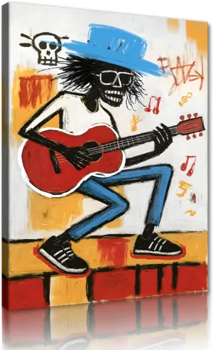 Black Man Play Guitar Canvas Wall Art Street Art Abstract Poster for Men Graffiti Cool Music Painting Prints Framed Artwork for Living Room Bedroom Office Decoration 18x24inch
