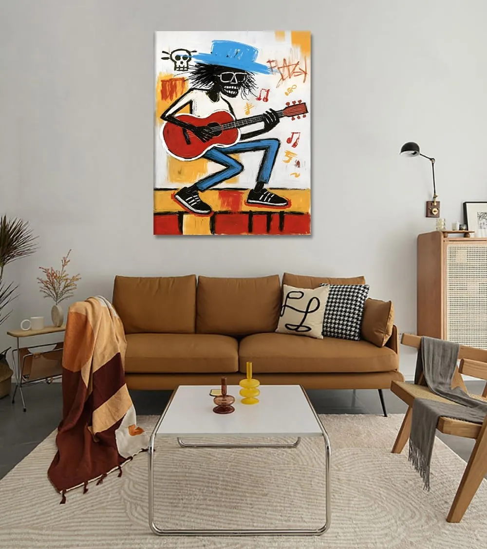 Black Man Play Guitar Canvas Wall Art Street Art Abstract Poster for Men Graffiti Cool Music Painting Prints Framed Artwork for Living Room Bedroom Office Decoration 18x24inch
