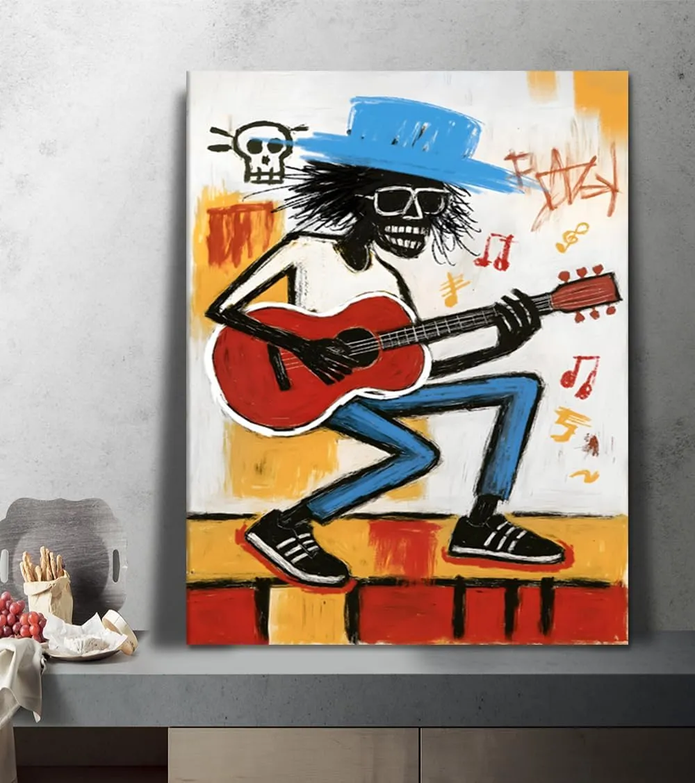 Black Man Play Guitar Canvas Wall Art Street Art Abstract Poster for Men Graffiti Cool Music Painting Prints Framed Artwork for Living Room Bedroom Office Decoration 18x24inch