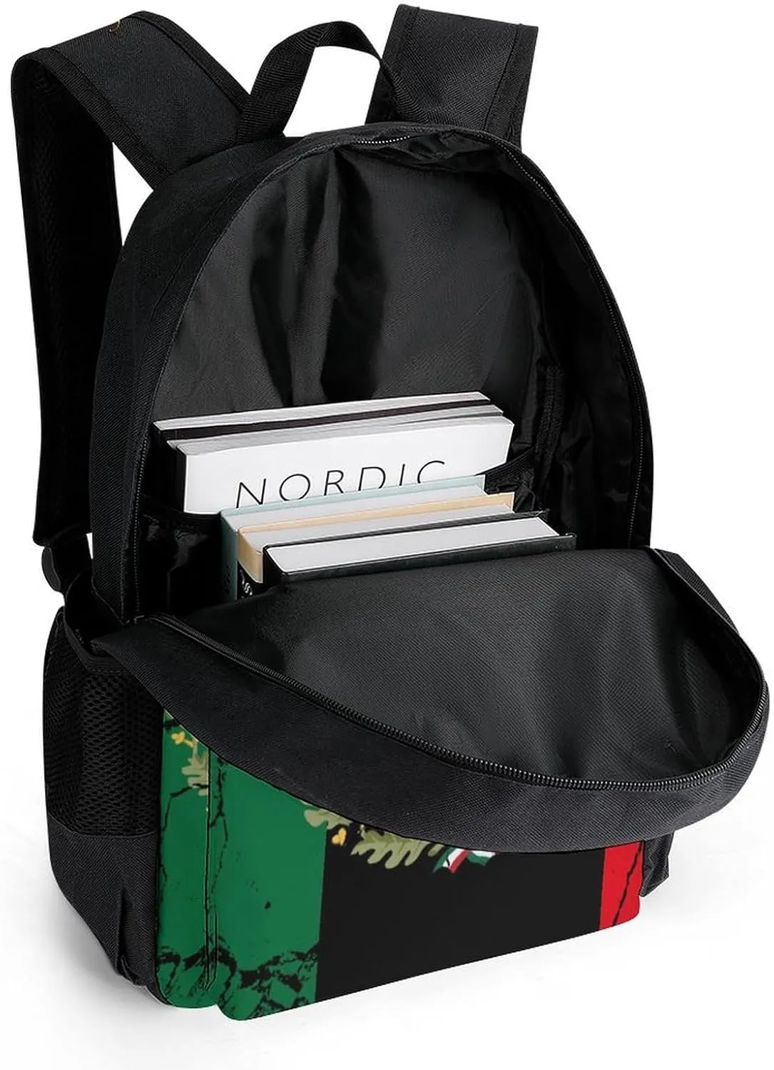 Black Mexico Flag Crack Art Daypack Backpack Polyester Multipurpose Anti-Theft Shoulder Bag Big Capacity Gym Outdoor Hiking Backpack With Smooth Zippers