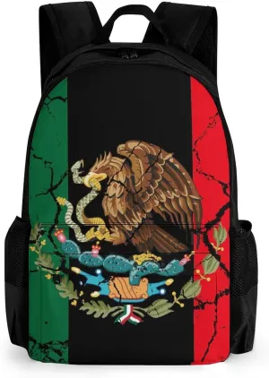 Black Mexico Flag Crack Art Daypack Backpack Polyester Multipurpose Anti-Theft Shoulder Bag Big Capacity Gym Outdoor Hiking Backpack With Smooth Zippers