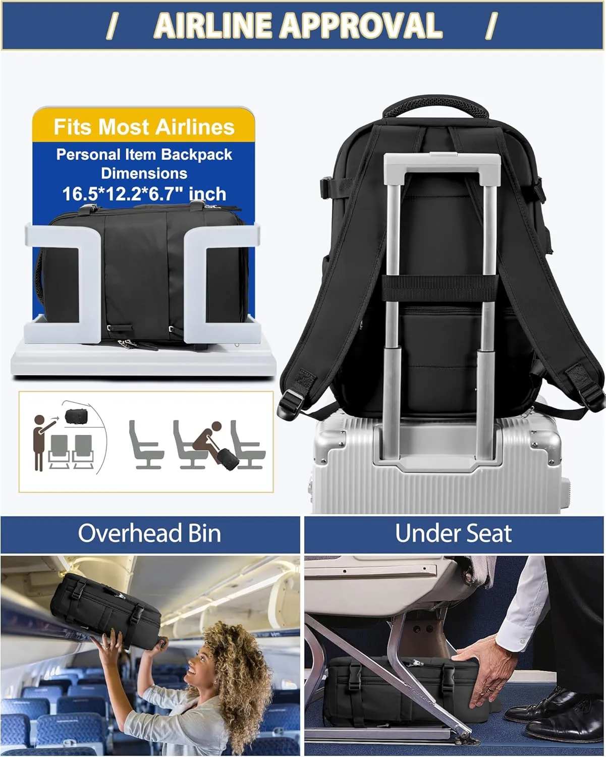 Black Vacuum Travel Backpack for Women Men Seal Compression Airback Vacpack with Pump laptop Compression Bags with Shoe Compartment Flight Approved Personal item Travel Bag Carrry on Luggage