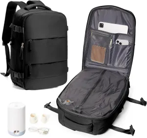 Black Vacuum Travel Backpack for Women Men Seal Compression Airback Vacpack with Pump laptop Compression Bags with Shoe Compartment Flight Approved Personal item Travel Bag Carrry on Luggage