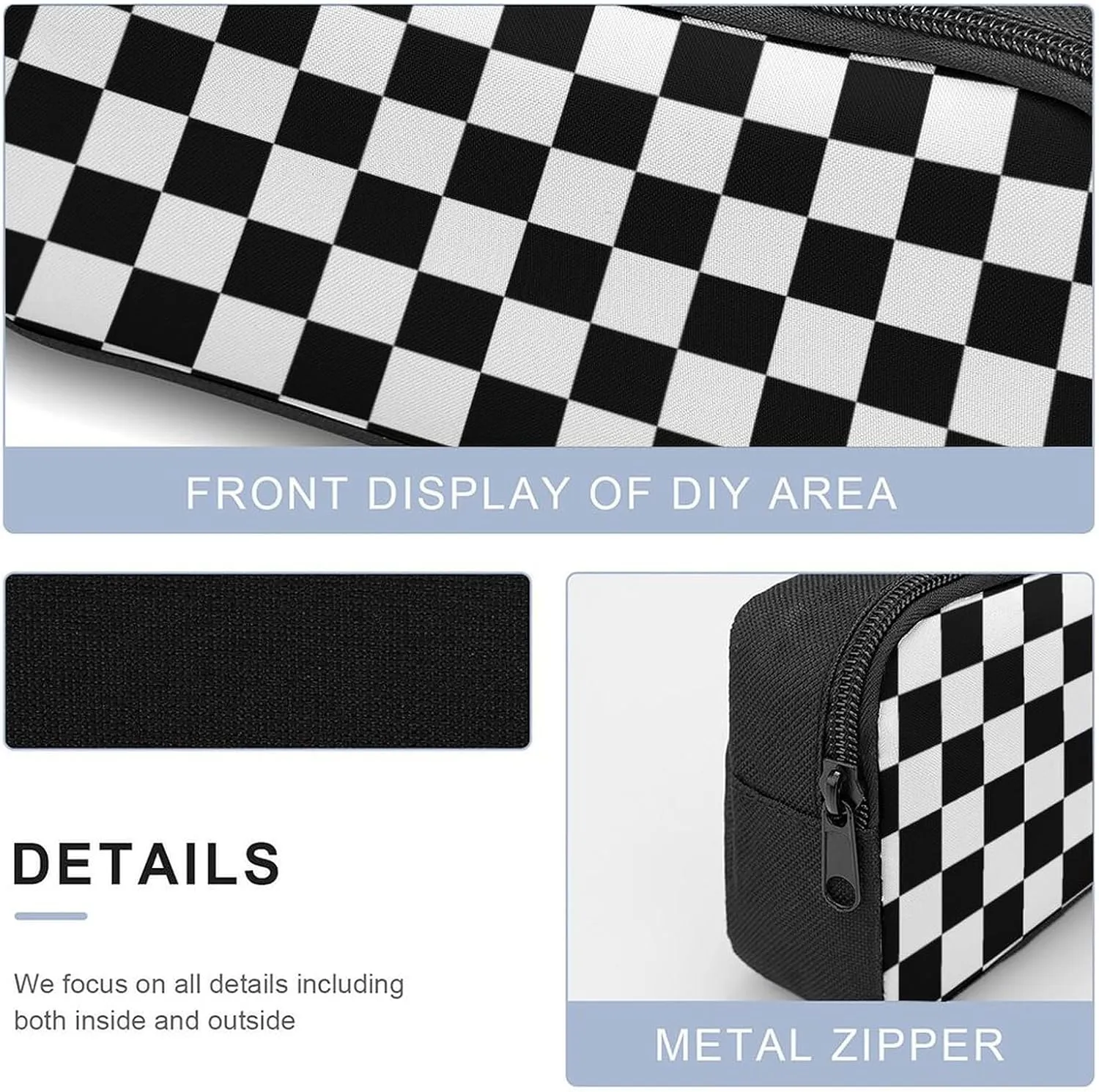 Black White Checkered 17 Inch Backpack Diagonal Lunch Bag Pencil Case Set Unisex