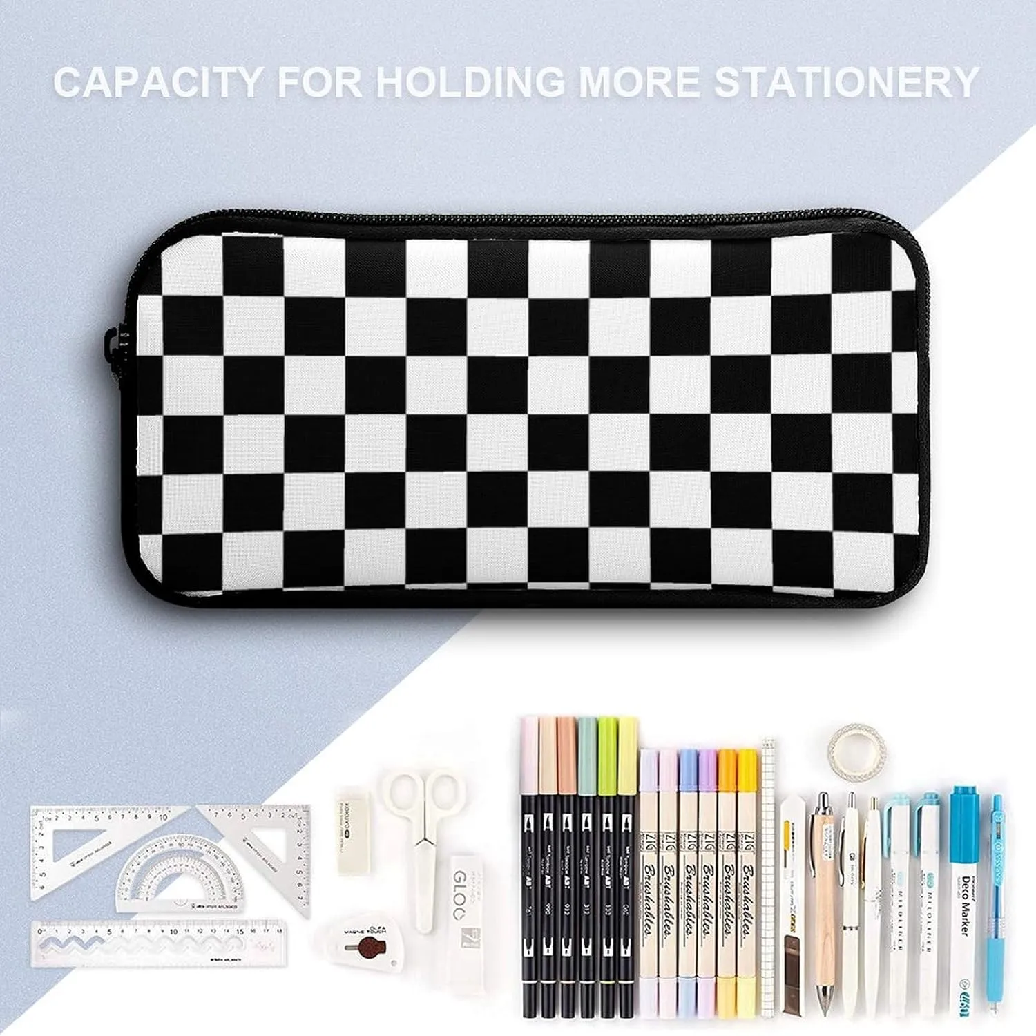 Black White Checkered 17 Inch Backpack Diagonal Lunch Bag Pencil Case Set Unisex