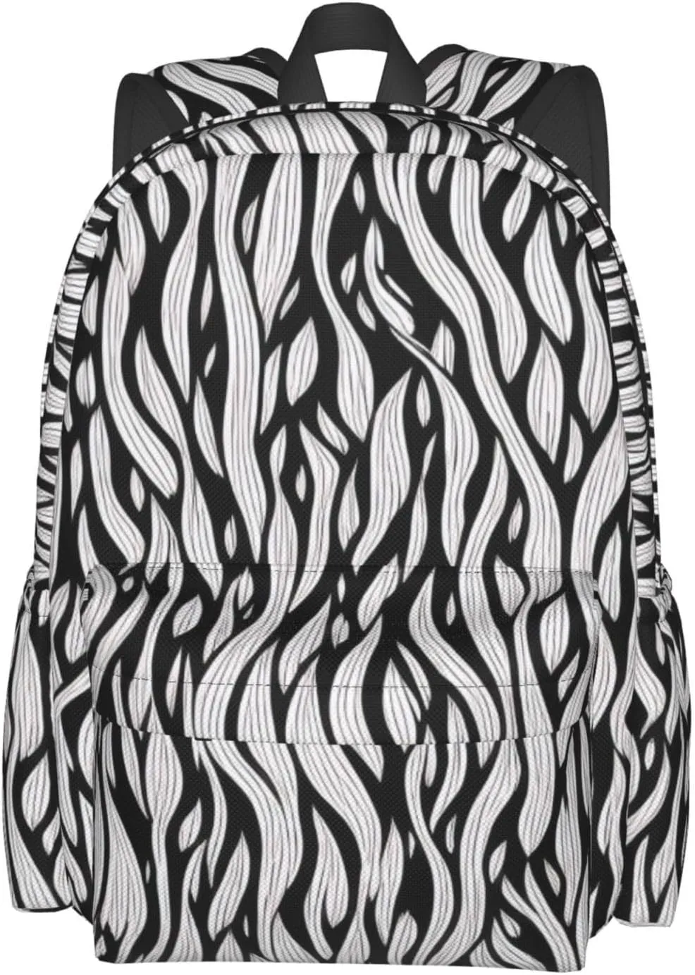 Black White Texture Print Patterns Backpack Print Shoulder Canvas Bag Travel Large Capacity Casual Daypack With Side Pockets