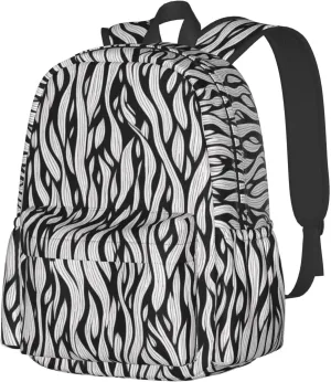 Black White Texture Print Patterns Backpack Print Shoulder Canvas Bag Travel Large Capacity Casual Daypack With Side Pockets