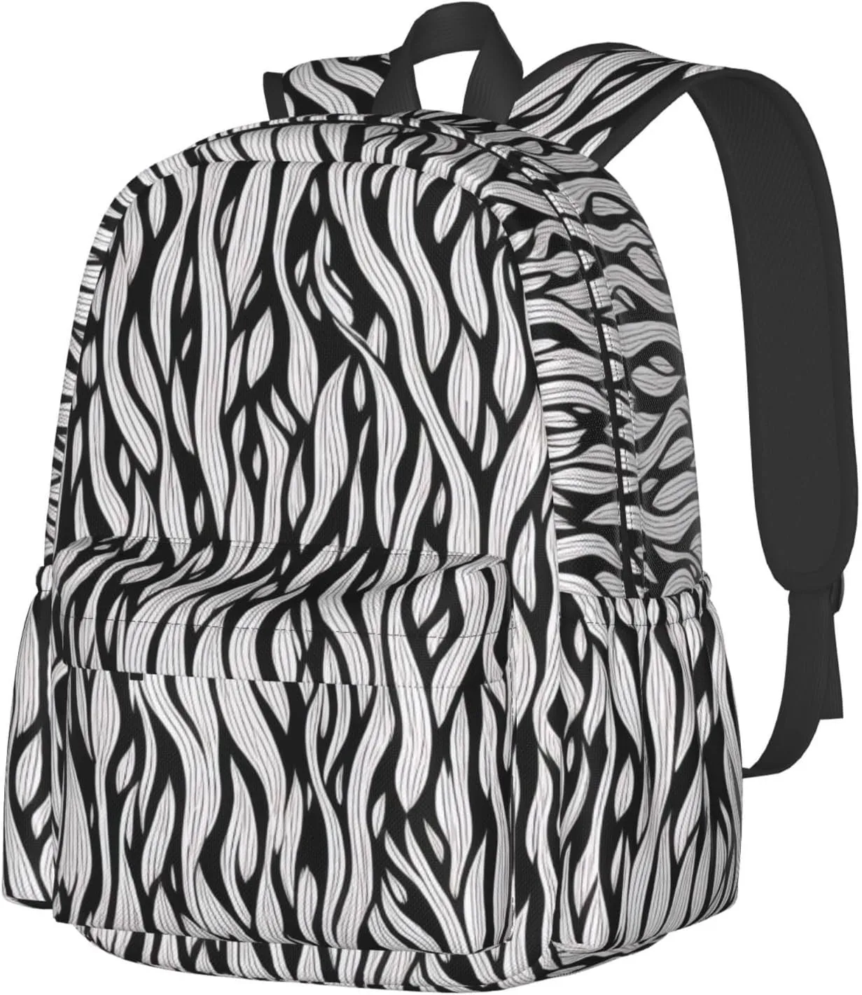 Black White Texture Print Patterns Backpack Print Shoulder Canvas Bag Travel Large Capacity Casual Daypack With Side Pockets