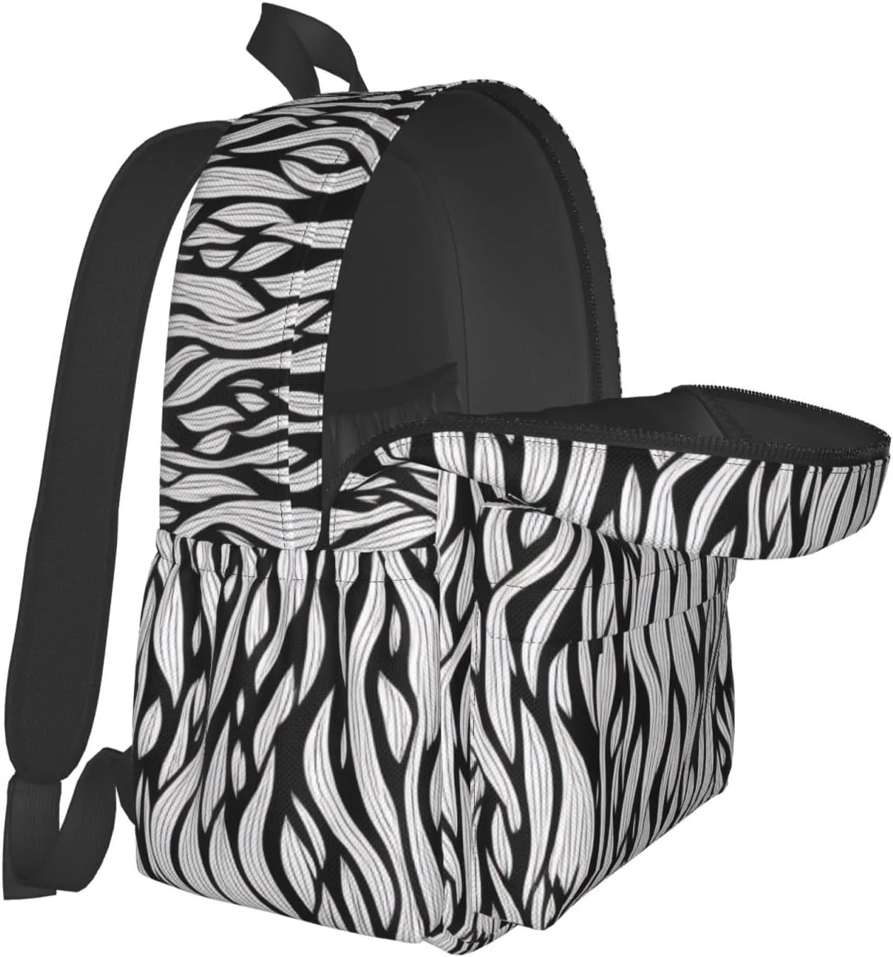 Black White Texture Print Patterns Backpack Print Shoulder Canvas Bag Travel Large Capacity Casual Daypack With Side Pockets