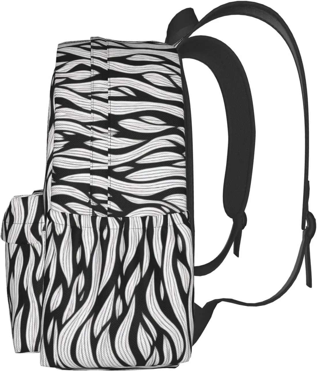 Black White Texture Print Patterns Backpack Print Shoulder Canvas Bag Travel Large Capacity Casual Daypack With Side Pockets