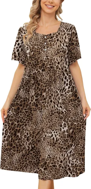Bloggerlove Nightgown for Women Hawaiian Muumuu House Dress Print Lounger Patio Dress with Pockets Moomoo