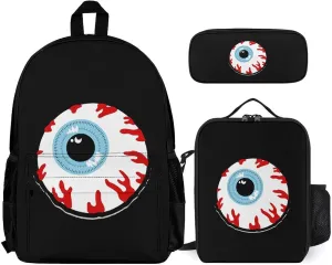 Bloodshot Eyeball 3Pcs Backpack Pencil Case and Lightweight Lunch Bag Set for Work Travel Leisure Day Trip Gift