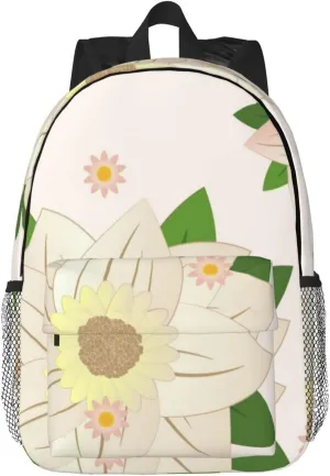 Blooming Hexagonal White 15" Portable Backpack With Adjustable Shoulder Strap Laptop Bag For Outdoor Shopping
