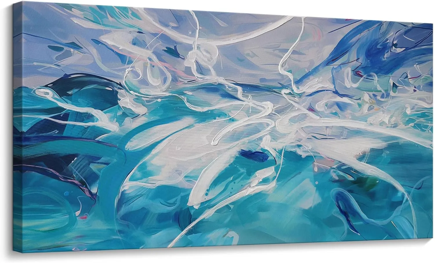 Blue Abstract Wall Art Modern Canvas Wall Paintings White Abstract Art for Living Room Pictures for Bedroom Wall Decor Office Home Decor Framed Artwork for Walls 20×40IN