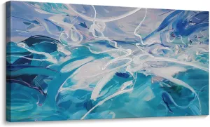 Blue Abstract Wall Art Modern Canvas Wall Paintings White Abstract Art for Living Room Pictures for Bedroom Wall Decor Office Home Decor Framed Artwork for Walls 20×40IN