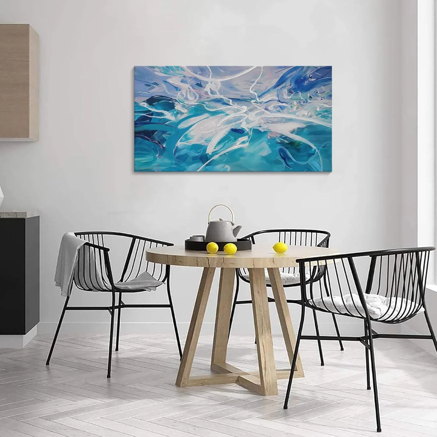 Blue Abstract Wall Art Modern Canvas Wall Paintings White Abstract Art for Living Room Pictures for Bedroom Wall Decor Office Home Decor Framed Artwork for Walls 20×40IN