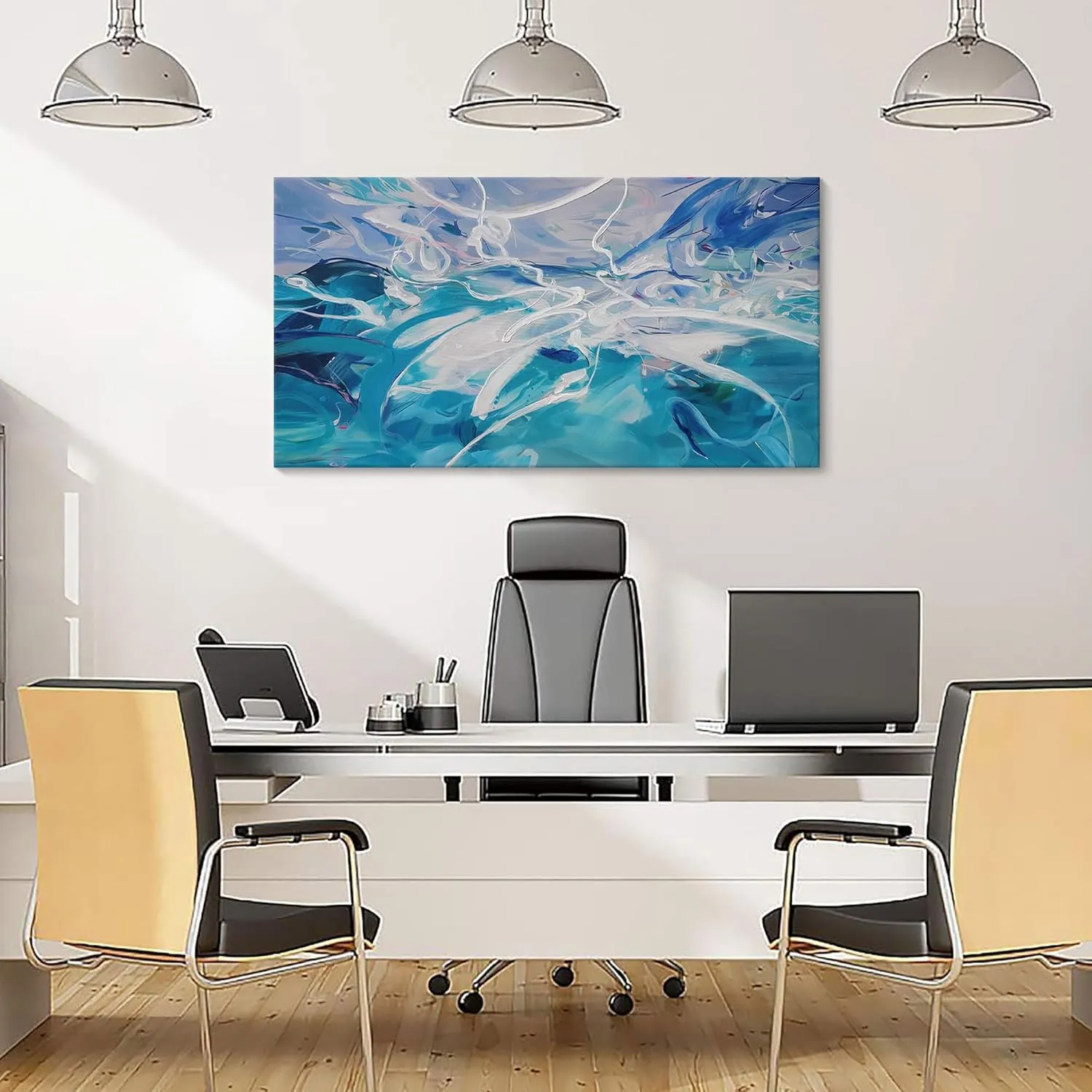 Blue Abstract Wall Art Modern Canvas Wall Paintings White Abstract Art for Living Room Pictures for Bedroom Wall Decor Office Home Decor Framed Artwork for Walls 20×40IN