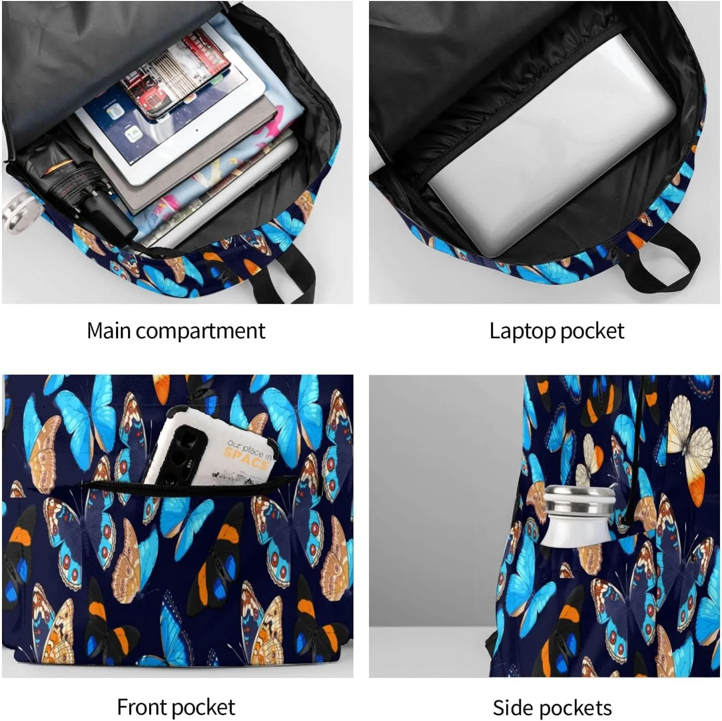 Blue Butterfly Multipurpose School Bag Bookbag for Teenage Boys Girls Daily Backpack