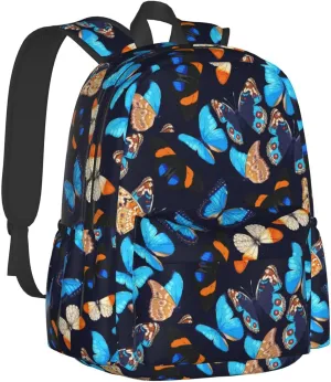 Blue Butterfly Multipurpose School Bag Bookbag for Teenage Boys Girls Daily Backpack