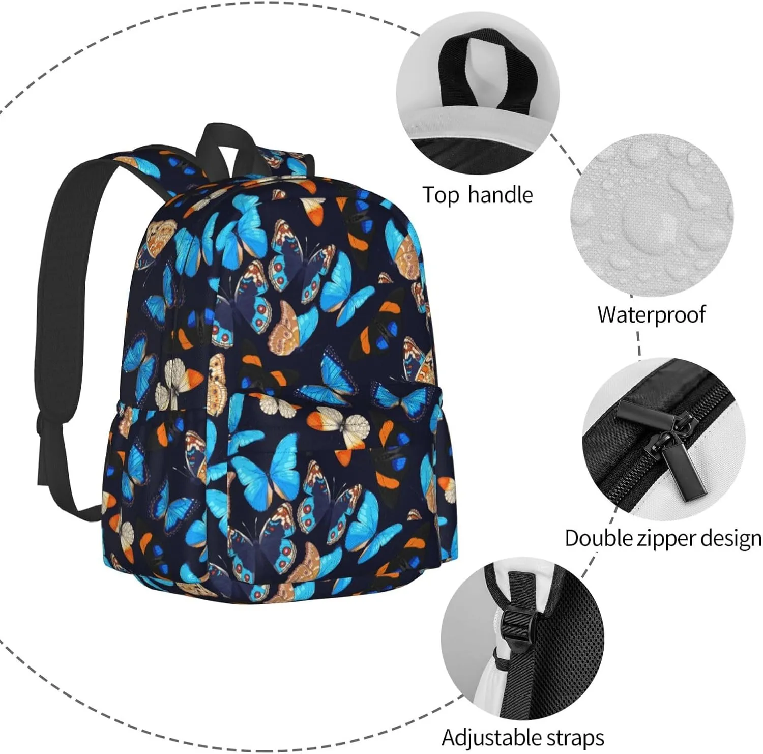 Blue Butterfly Multipurpose School Bag Bookbag for Teenage Boys Girls Daily Backpack