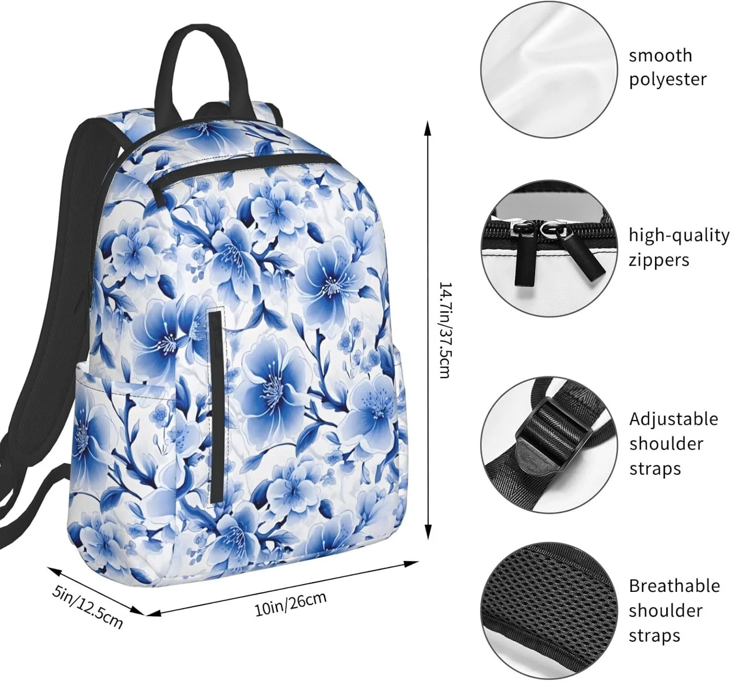 Blue Cherry Blossom Travel Backpack for Women Men Lightweight Laptop Backpack Casual Daypack Backpack Purse for Hiking Gym Camping Business