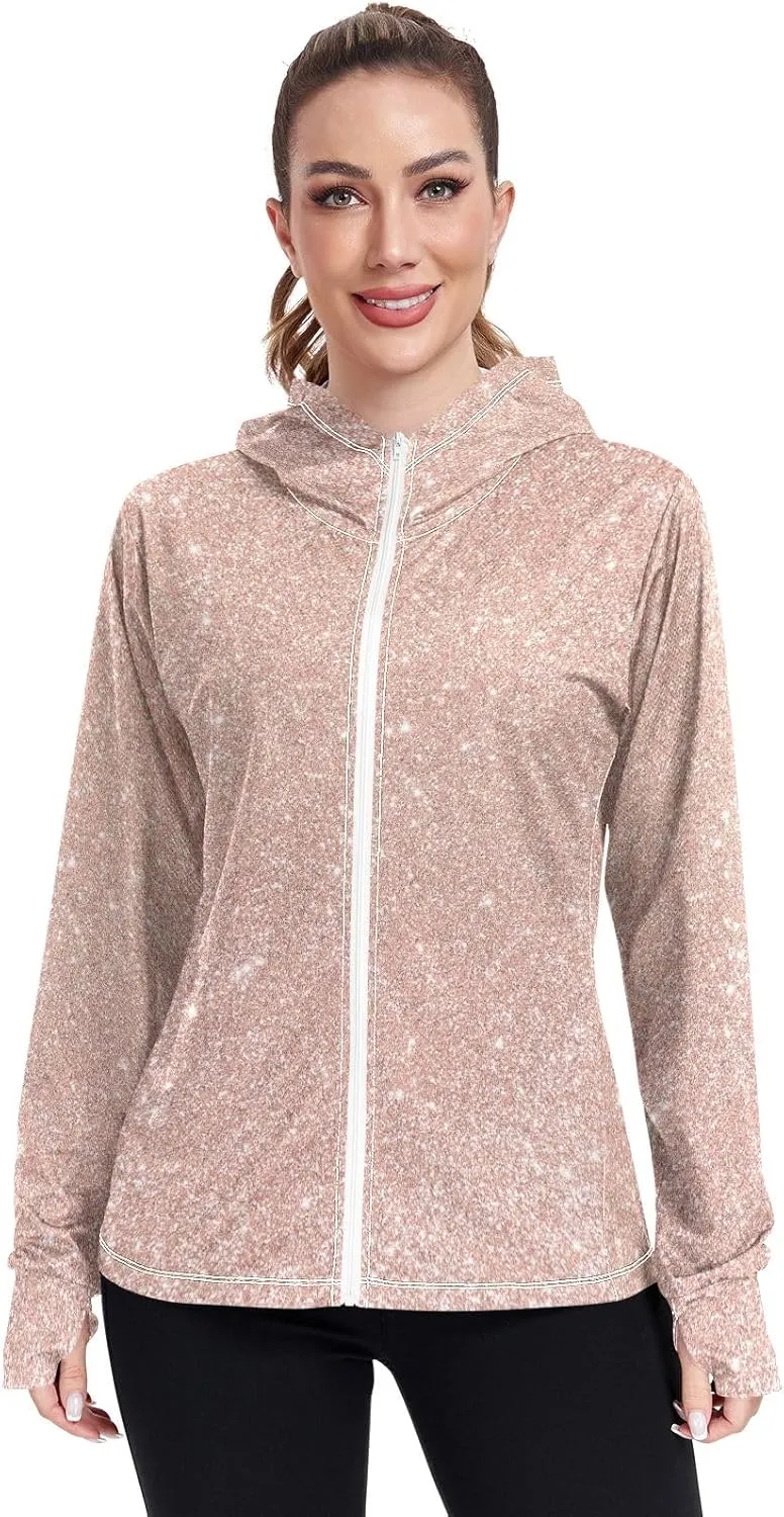 Blue Glitter Hoodie Jacket Upf 50 , Women Rash Guard Long Sleeve, Long Sleeve Zip up Hoodie, Outdoor Clothing