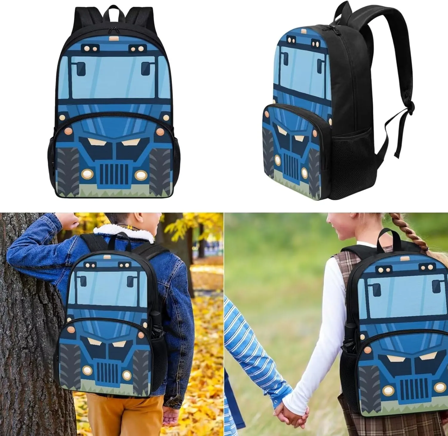 Blue Kids School Backpack Cartoon Car Bookbag Set of 3 Set Laptop Backpack Lunch Bag Pencil Case Gift for Teen Girls Casual Daypack Simple Modern Backpack Girls Casual Daypack