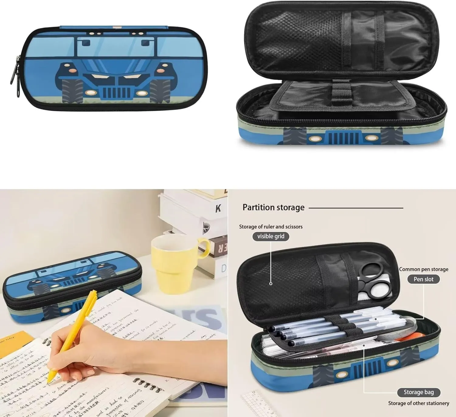 Blue Kids School Backpack Cartoon Car Bookbag Set of 3 Set Laptop Backpack Lunch Bag Pencil Case Gift for Teen Girls Casual Daypack Simple Modern Backpack Girls Casual Daypack