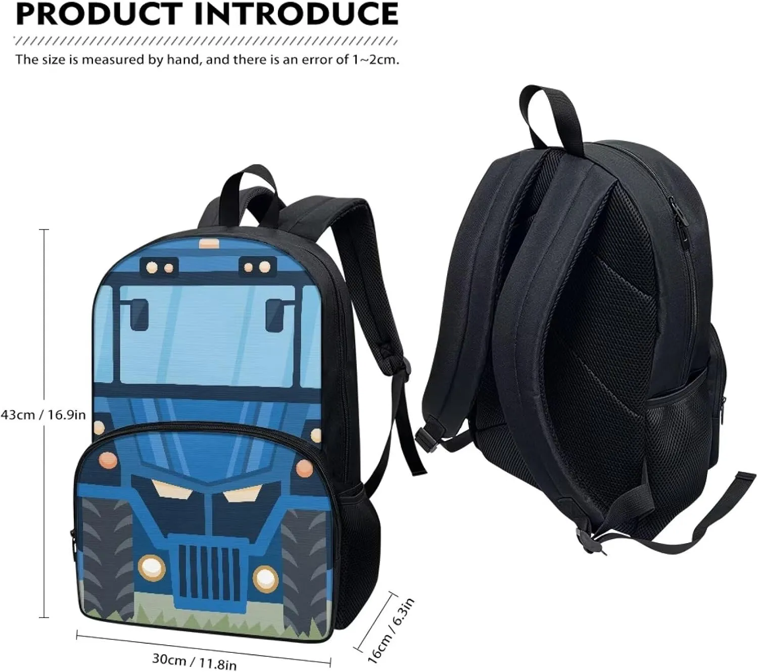 Blue Kids School Backpack Cartoon Car Bookbag Set of 3 Set Laptop Backpack Lunch Bag Pencil Case Gift for Teen Girls Casual Daypack Simple Modern Backpack Girls Casual Daypack
