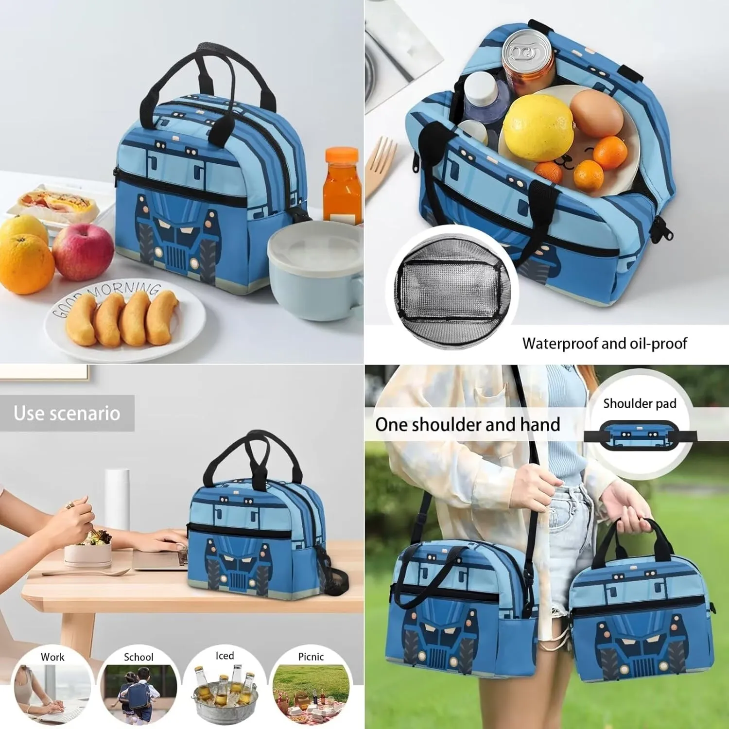 Blue Kids School Backpack Cartoon Car Bookbag Set of 3 Set Laptop Backpack Lunch Bag Pencil Case Gift for Teen Girls Casual Daypack Simple Modern Backpack Girls Casual Daypack