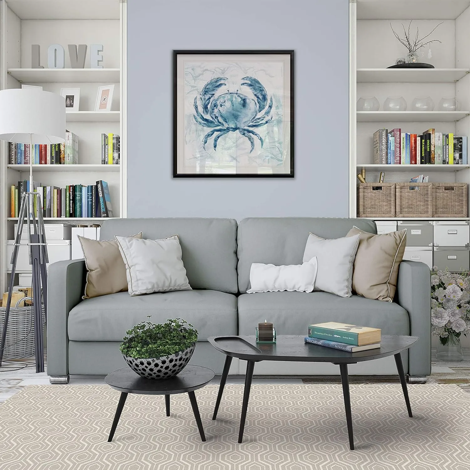 Blue Marble Coast Crab Painting Nursery Artwork Kids Ocean Beach Canvas Prints Art Framed Animal Wall Decor