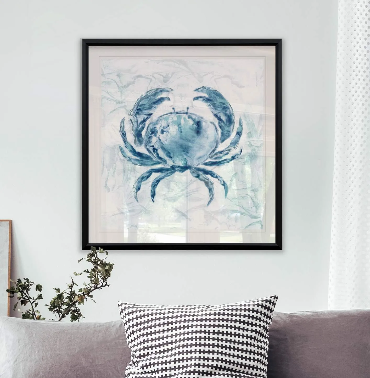 Blue Marble Coast Crab Painting Nursery Artwork Kids Ocean Beach Canvas Prints Art Framed Animal Wall Decor