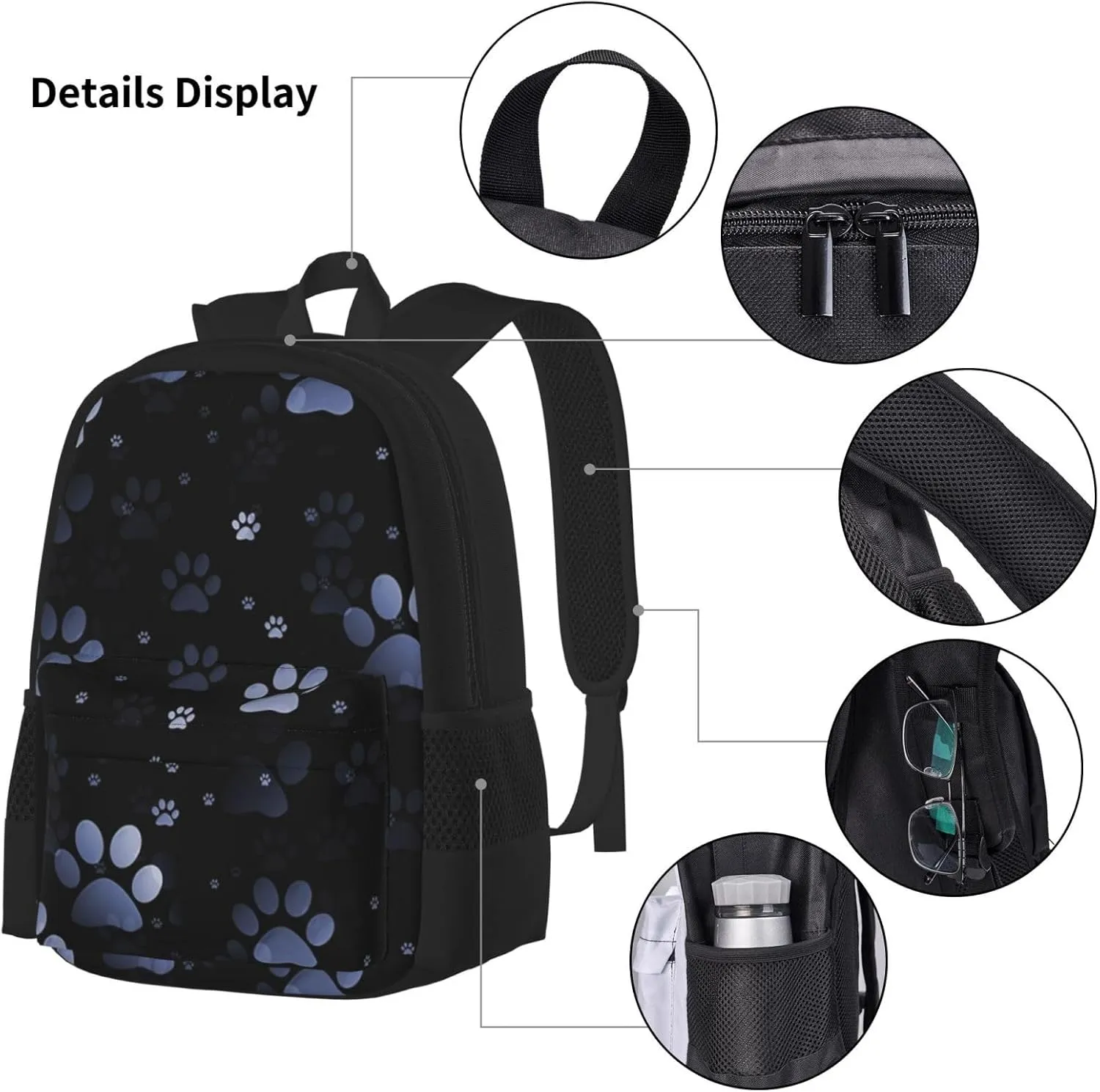 Blue Paw Prints Multifunctional Pocket Backpack Crossbody Lunch Bag Pencil Case 3Pcs Set Large Capacity Backpack