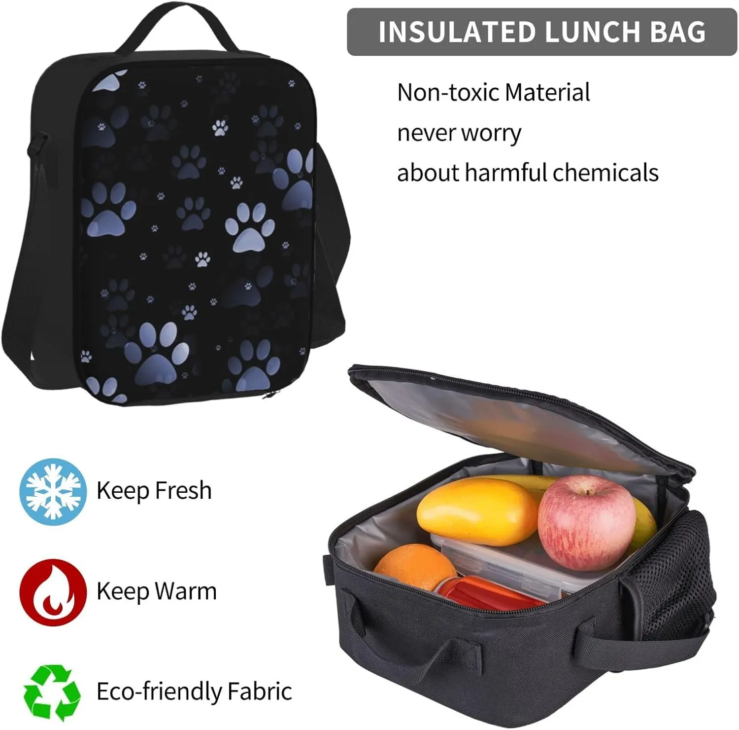 Blue Paw Prints Multifunctional Pocket Backpack Crossbody Lunch Bag Pencil Case 3Pcs Set Large Capacity Backpack