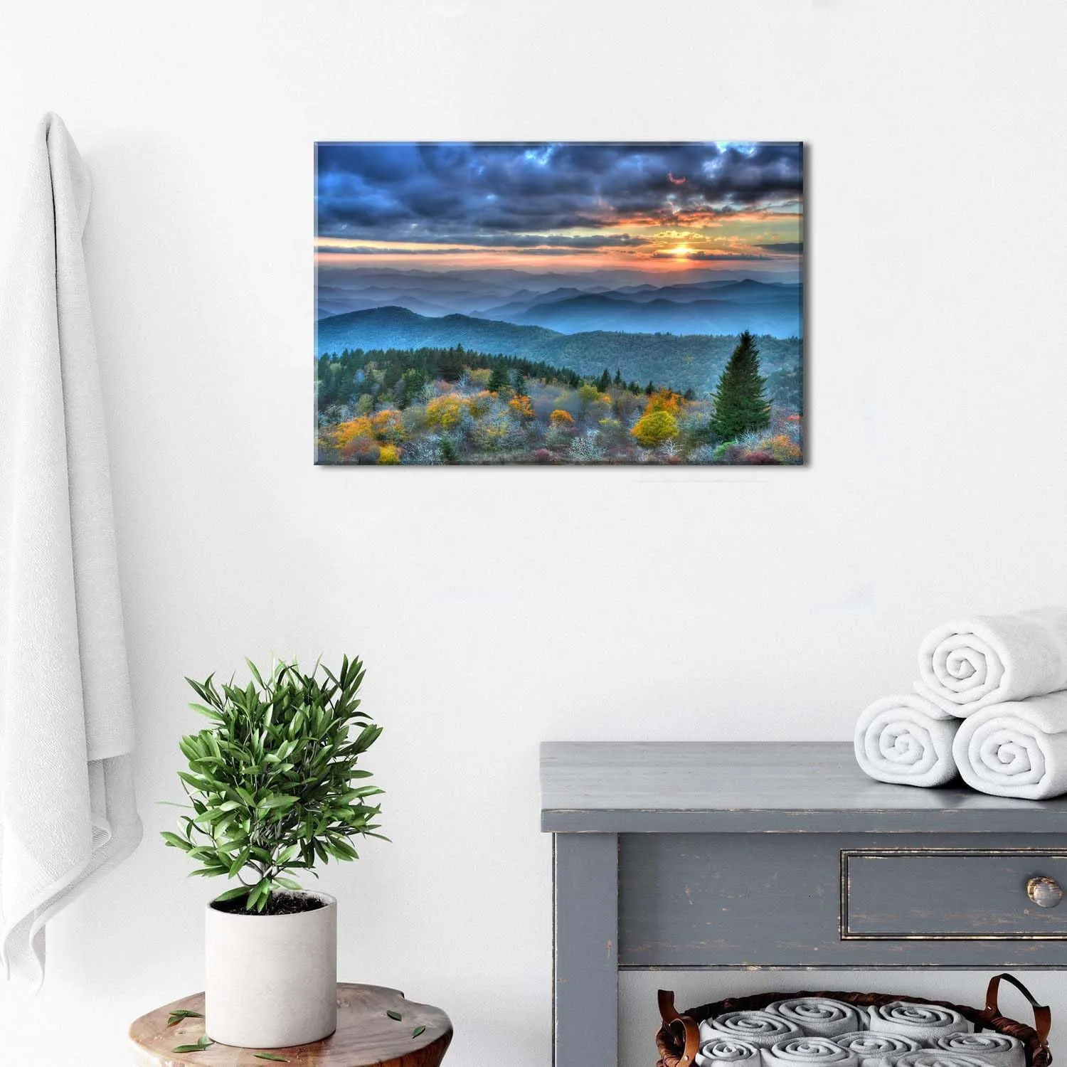 Blue Ridge Mountains Wall Art for Living Room Decor Sunrise Smoky Mountains Pictures Nature National Park Poster Forest Landscape Canvas Prints Painting Artwork for Bedroom Home Decoration 12x16"