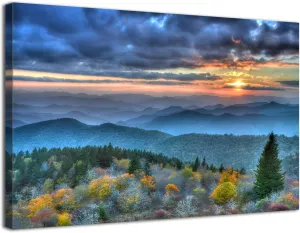 Blue Ridge Mountains Wall Art for Living Room Decor Sunrise Smoky Mountains Pictures Nature National Park Poster Forest Landscape Canvas Prints Painting Artwork for Bedroom Home Decoration 12x16"