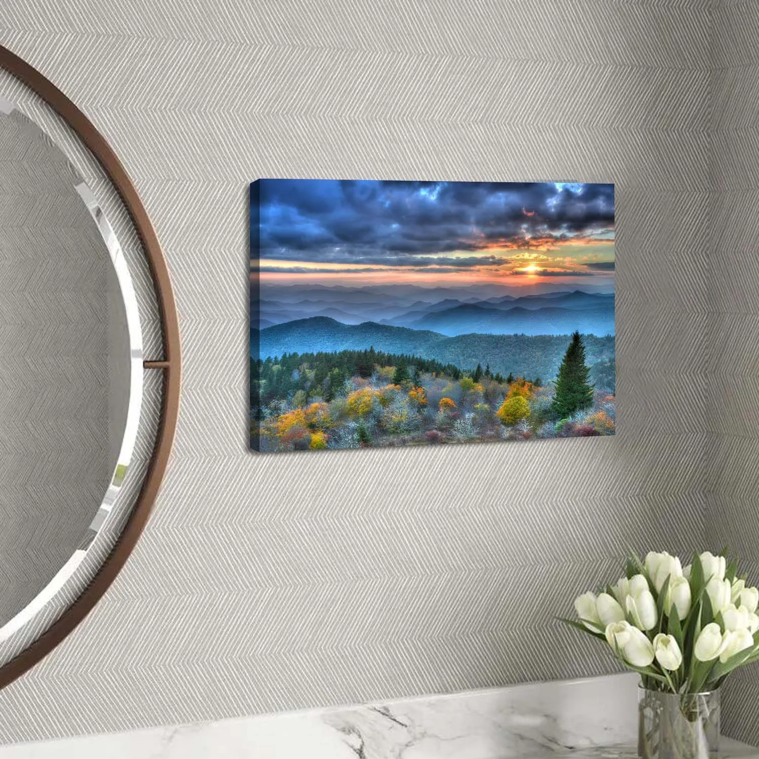 Blue Ridge Mountains Wall Art for Living Room Decor Sunrise Smoky Mountains Pictures Nature National Park Poster Forest Landscape Canvas Prints Painting Artwork for Bedroom Home Decoration 12x16"
