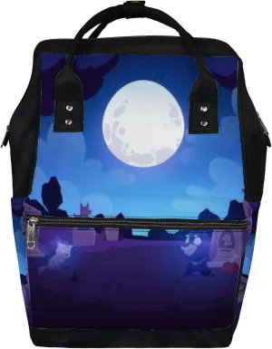 Blue Vintage Animal Graveyard Tombstones Diaper Bag Backpack, waterproof backpack Baby Nappy Changing Bags Laptop Backpack for Travel, Large Capacity, Durable and Stylish for Woman and Men.