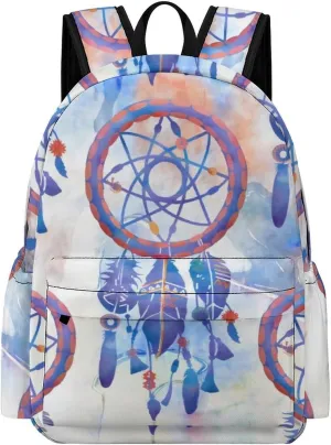 Blue Watercolor Dreamcatcher Modern Boho Classic And Stylish Large Capacity Portable Half Print Backpack