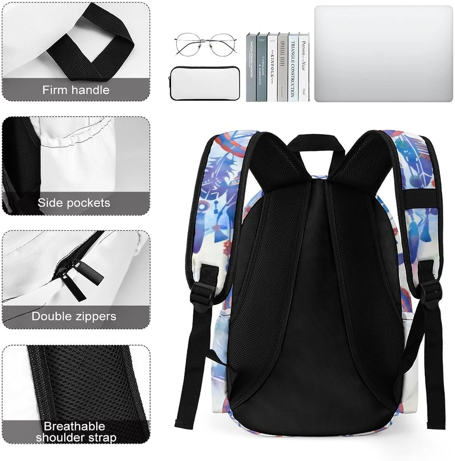 Blue Watercolor Dreamcatcher Modern Boho Classic And Stylish Large Capacity Portable Half Print Backpack