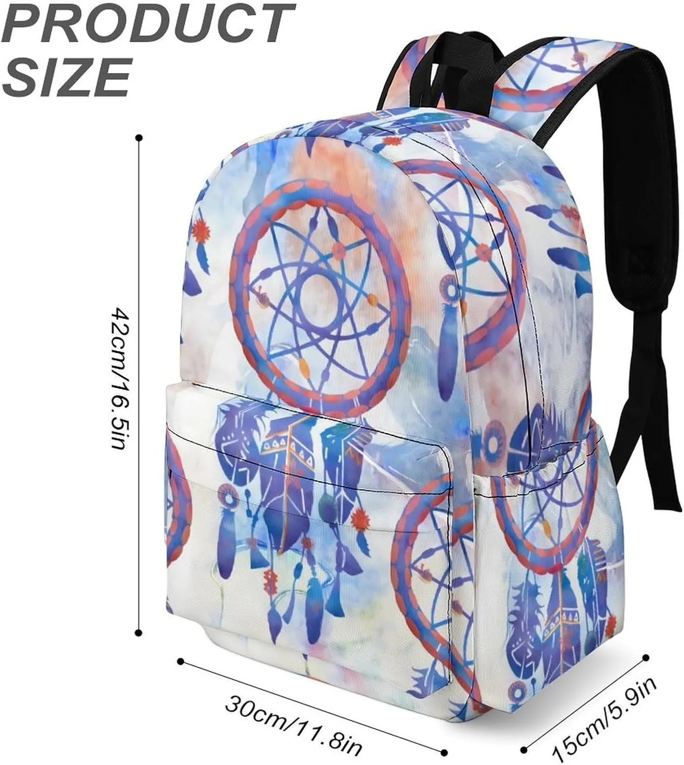 Blue Watercolor Dreamcatcher Modern Boho Classic And Stylish Large Capacity Portable Half Print Backpack