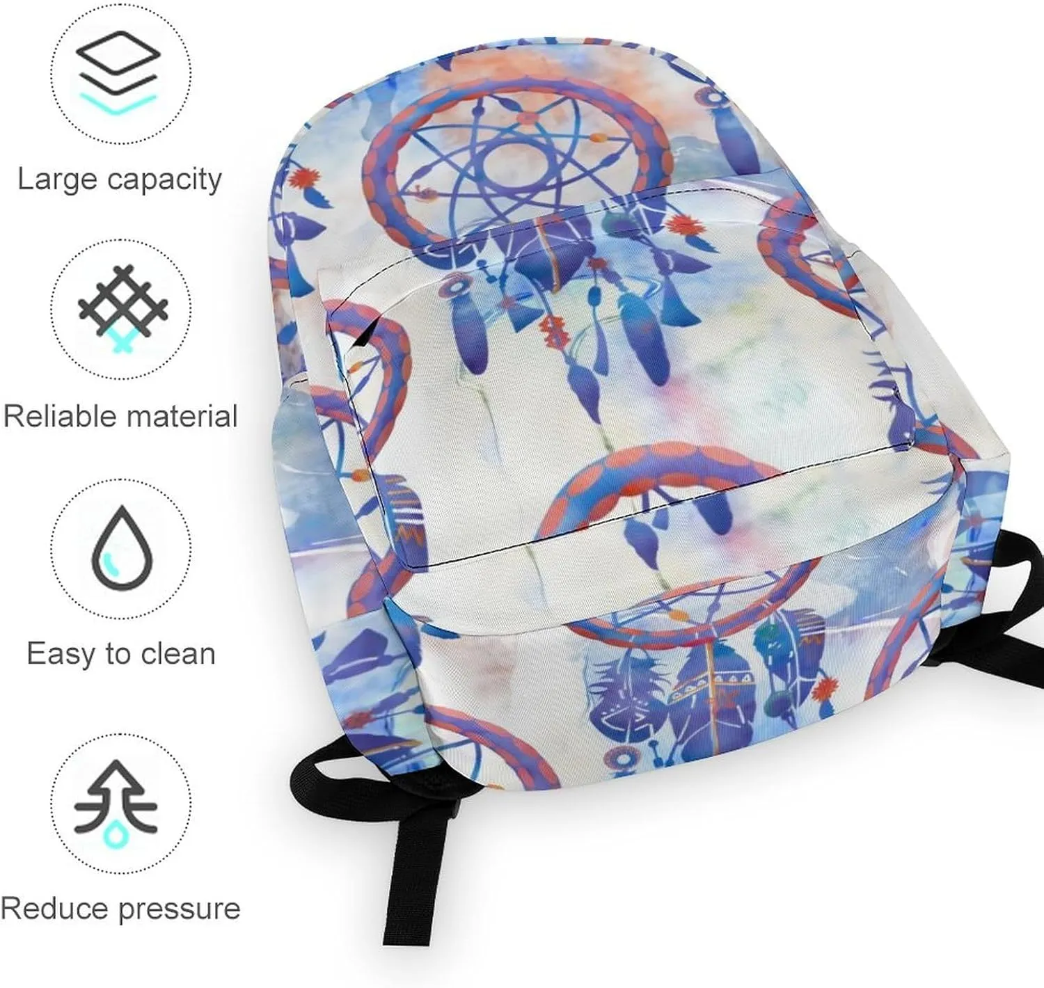 Blue Watercolor Dreamcatcher Modern Boho Classic And Stylish Large Capacity Portable Half Print Backpack