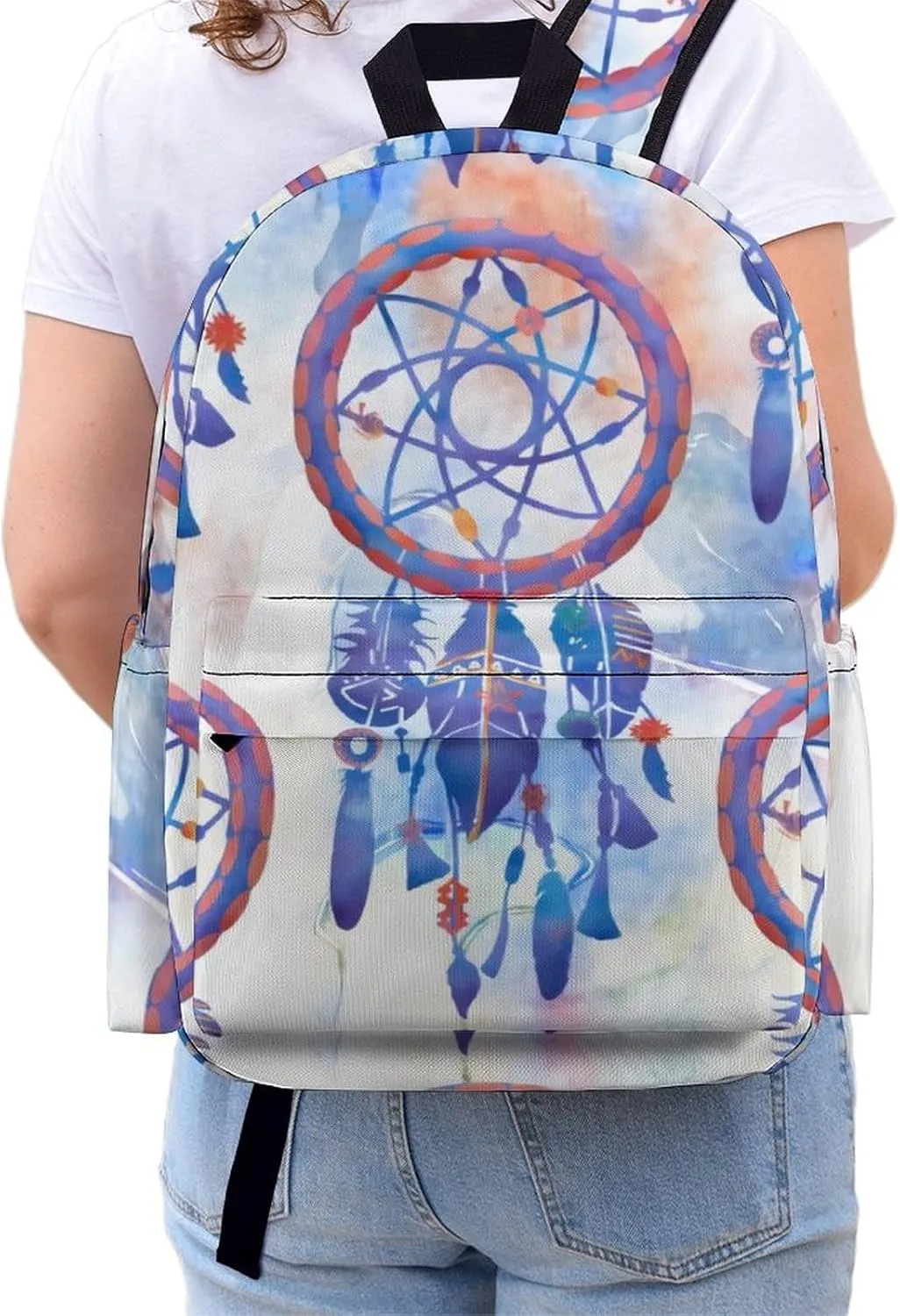 Blue Watercolor Dreamcatcher Modern Boho Classic And Stylish Large Capacity Portable Half Print Backpack