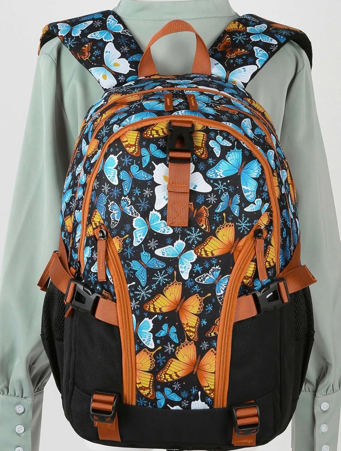 BLUEFAIRY Butterfly Backpack School Book Bag for Girls Women High School College Teens Bookbag for Adults with Lots Pockets Mochilas para Niñas 18" Orange