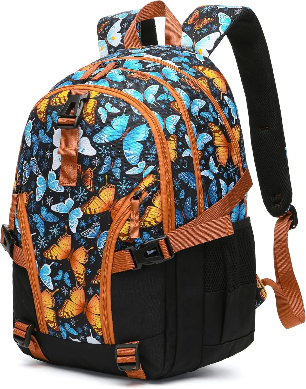 BLUEFAIRY Butterfly Backpack School Book Bag for Girls Women High School College Teens Bookbag for Adults with Lots Pockets Mochilas para Niñas 18" Orange